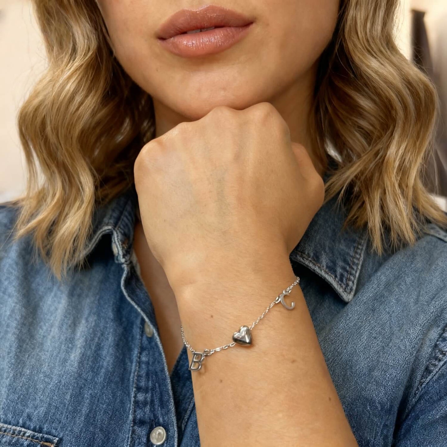 Initials Bracelet With Heart Bead
