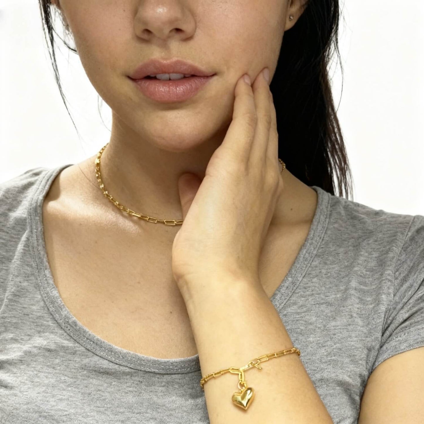 Paperclip Bracelet With Heart Pendant