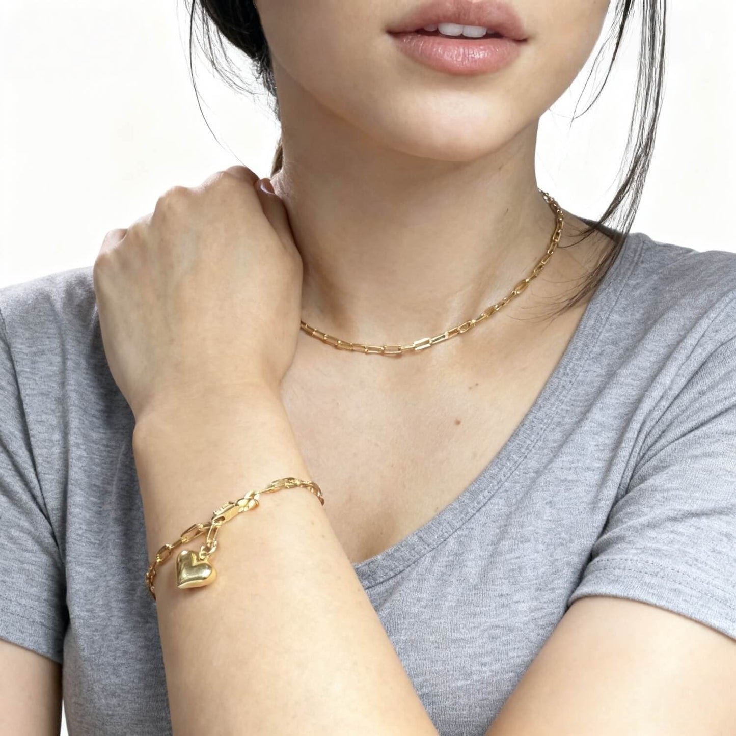 Paperclip Bracelet With Heart Pendant