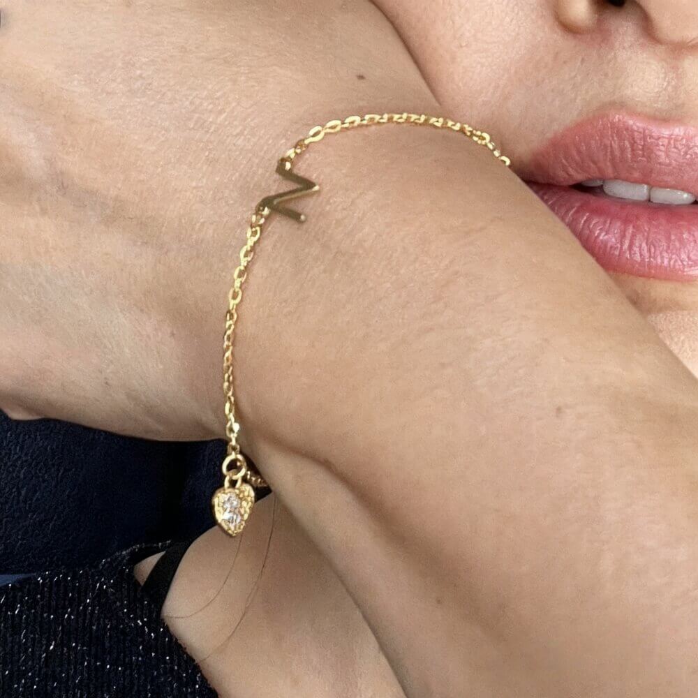 Initial Bracelet With Heart Pendant