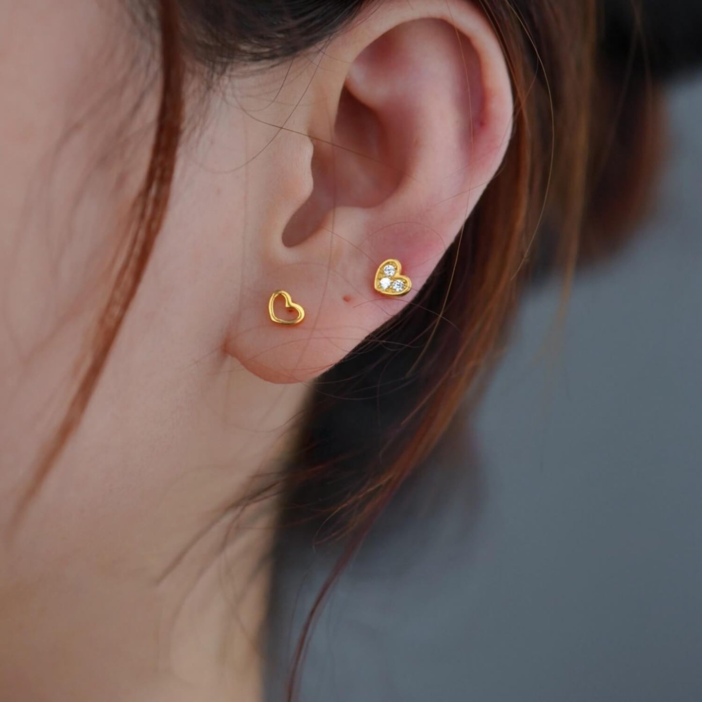 Asymmetric Heart Earrings with Hollow & Zircon