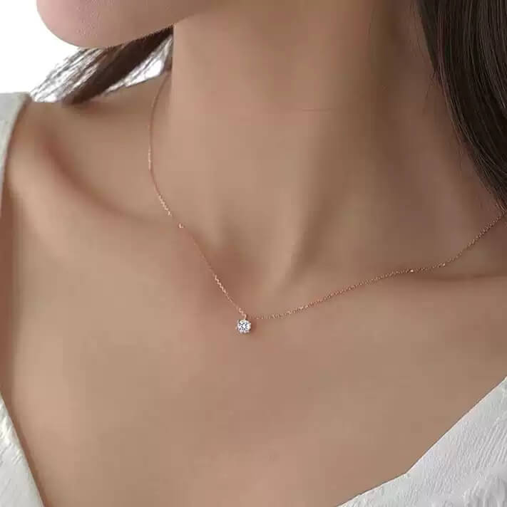 Classic Solitaire Sterling Silver Hexagon Prong Necklace
