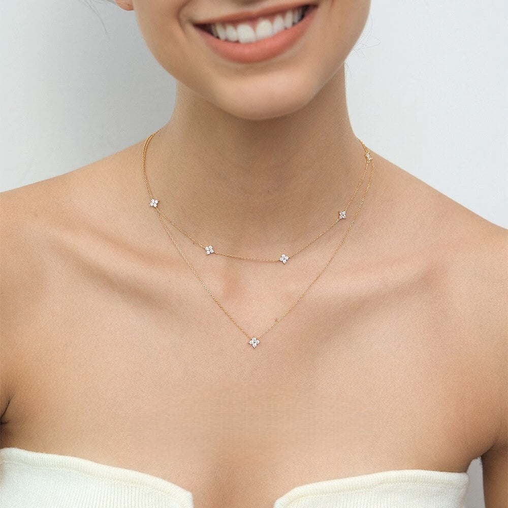 Gilded Four-Leaf Clover Silver Necklace
