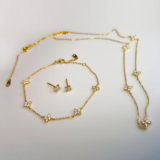 Clover Leaf Sterling Silver Jewelry Set for Women - 4 Leaf Clover Necklace Earrings Bracelet Set