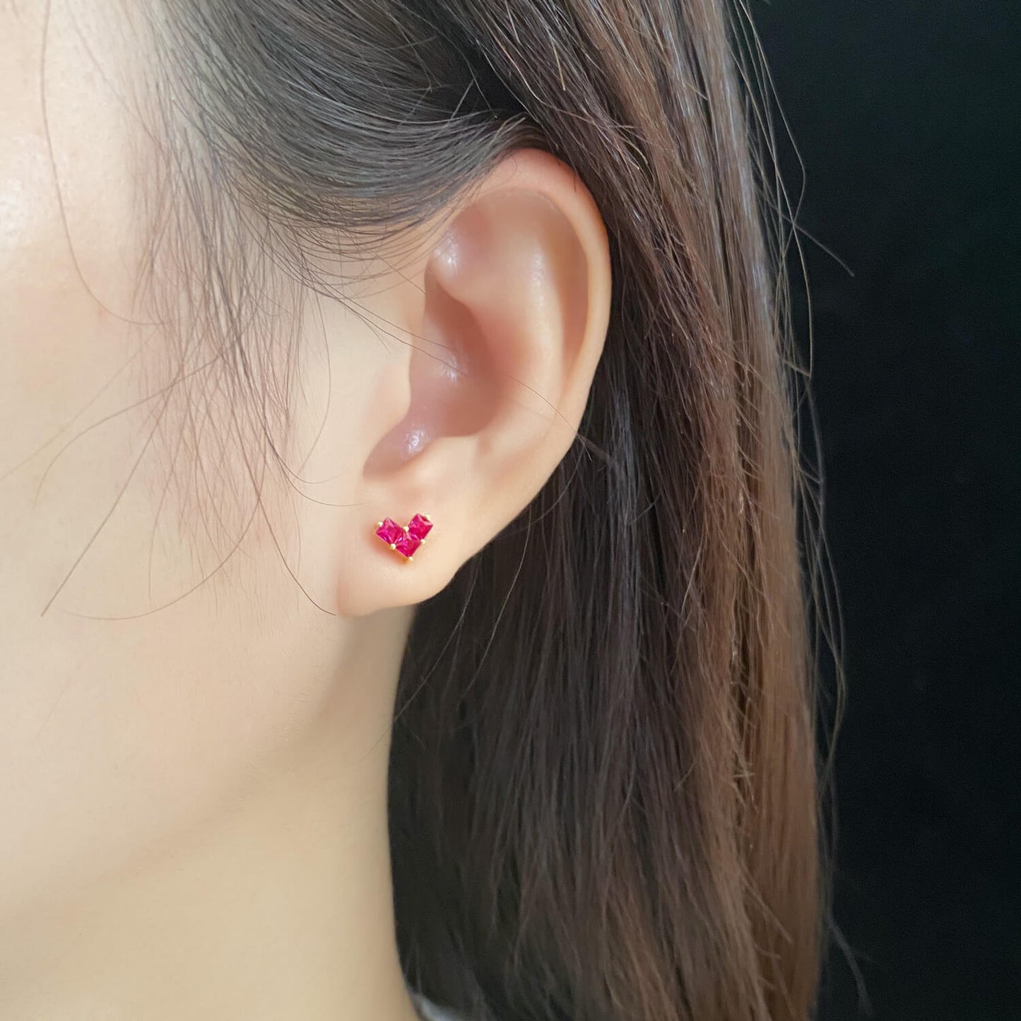 Red Cube Stack Stud Earrings