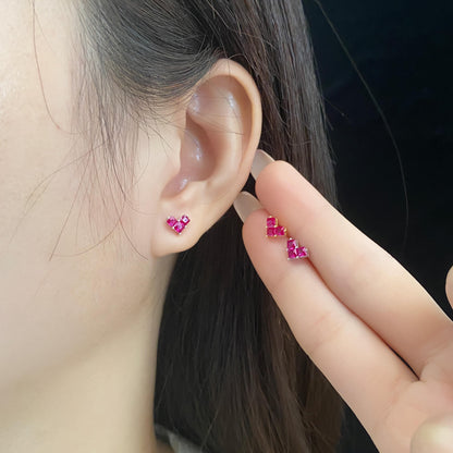 Red Cube Stack Stud Earrings