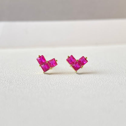 Red Cube Stack Stud Earrings