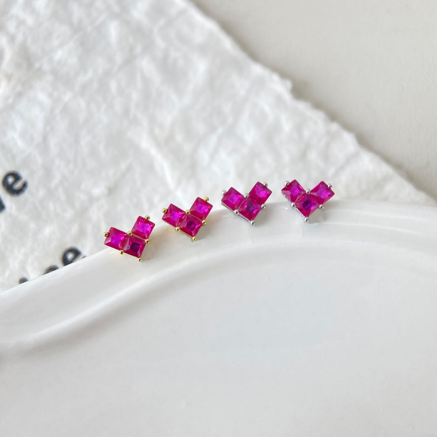 Red Cube Stack Stud Earrings