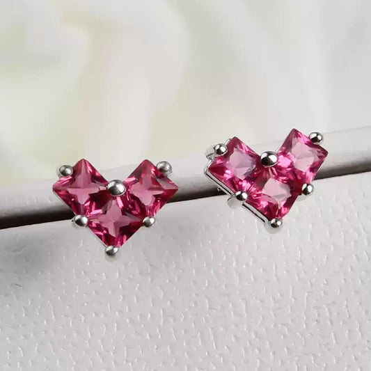 Red Cube Stack Stud Earrings