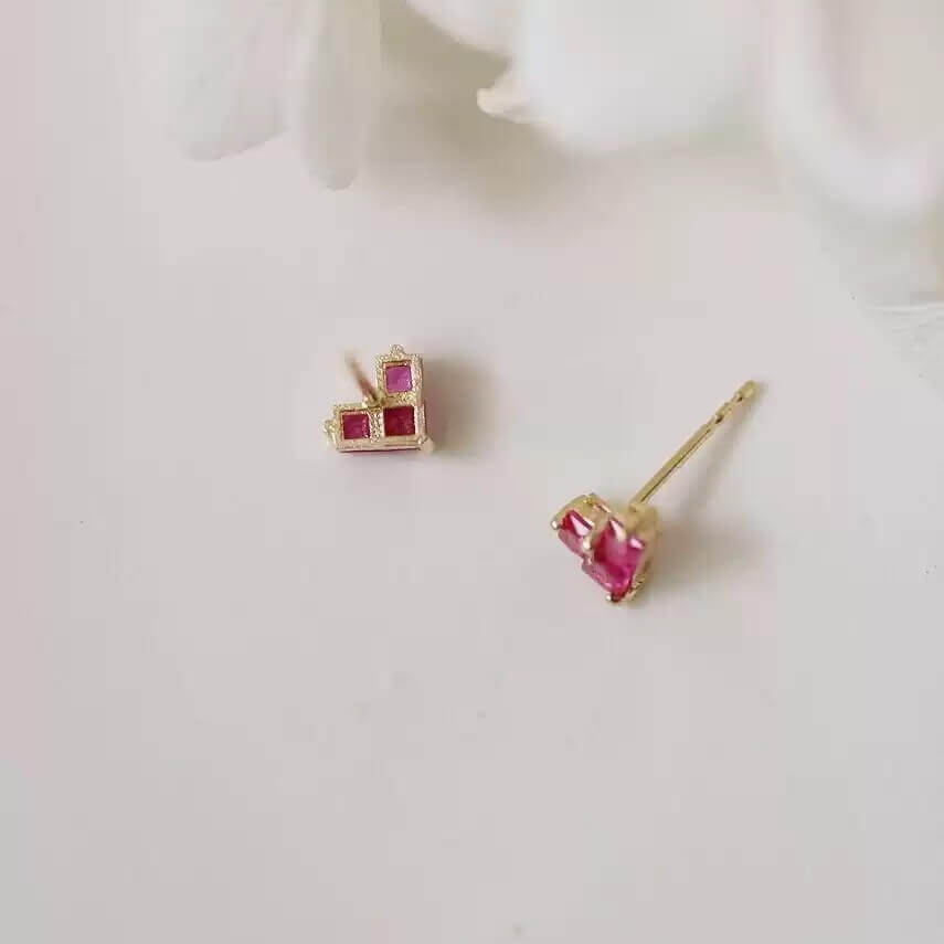 Red Cube Stack Stud Earrings
