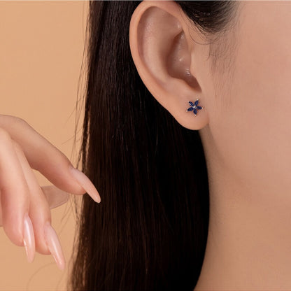 Lucky Five-Petal Blue Bloom Silver Earrings
