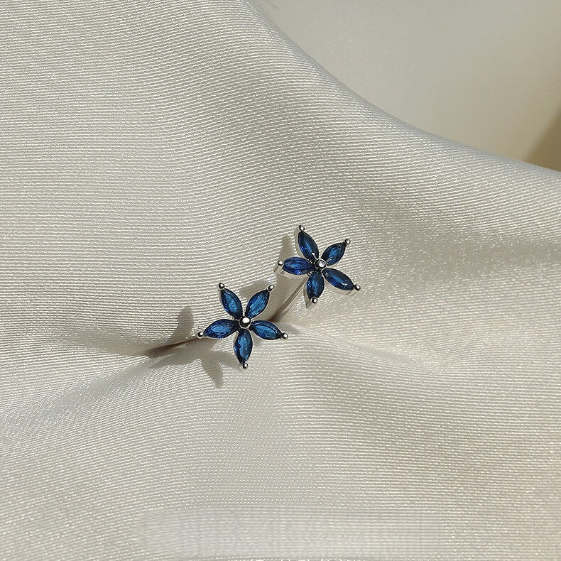 Lucky Five-Petal Blue Bloom Silver Earrings