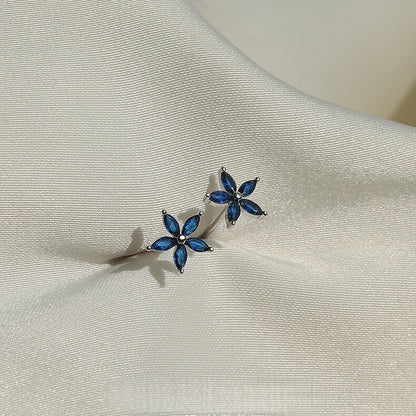 Lucky Five-Petal Blue Bloom Silver Earrings