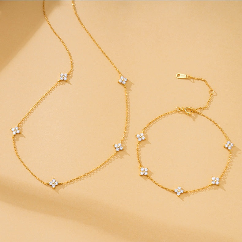 Clover Leaf Sterling Silver Jewelry Set for Women - 4 Leaf Clover Necklace Earrings Bracelet Set