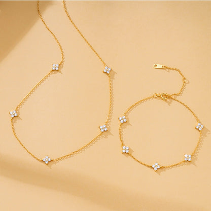 Clover Leaf Sterling Silver Jewelry Set for Women - 4 Leaf Clover Necklace Earrings Bracelet Set