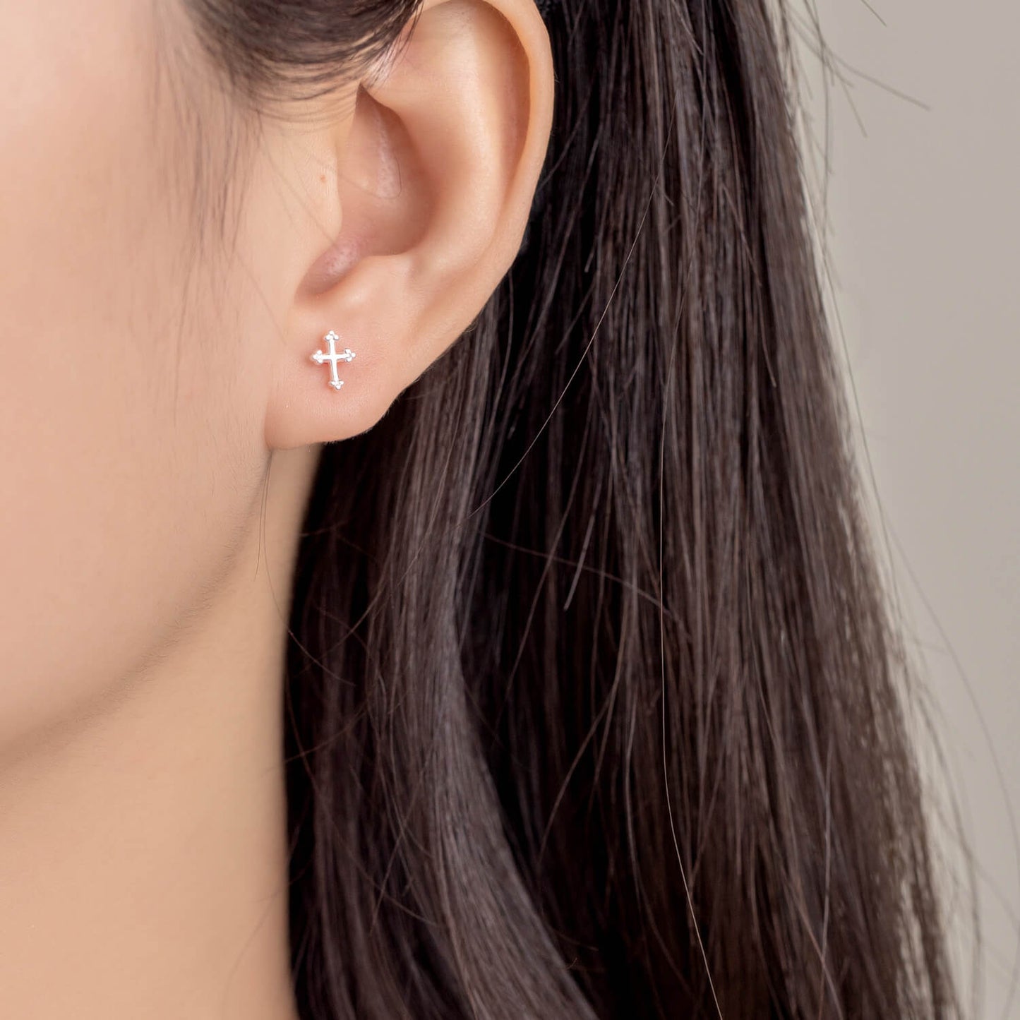 Sterling Silver Faith Cross Stud Earrings(2pcs)