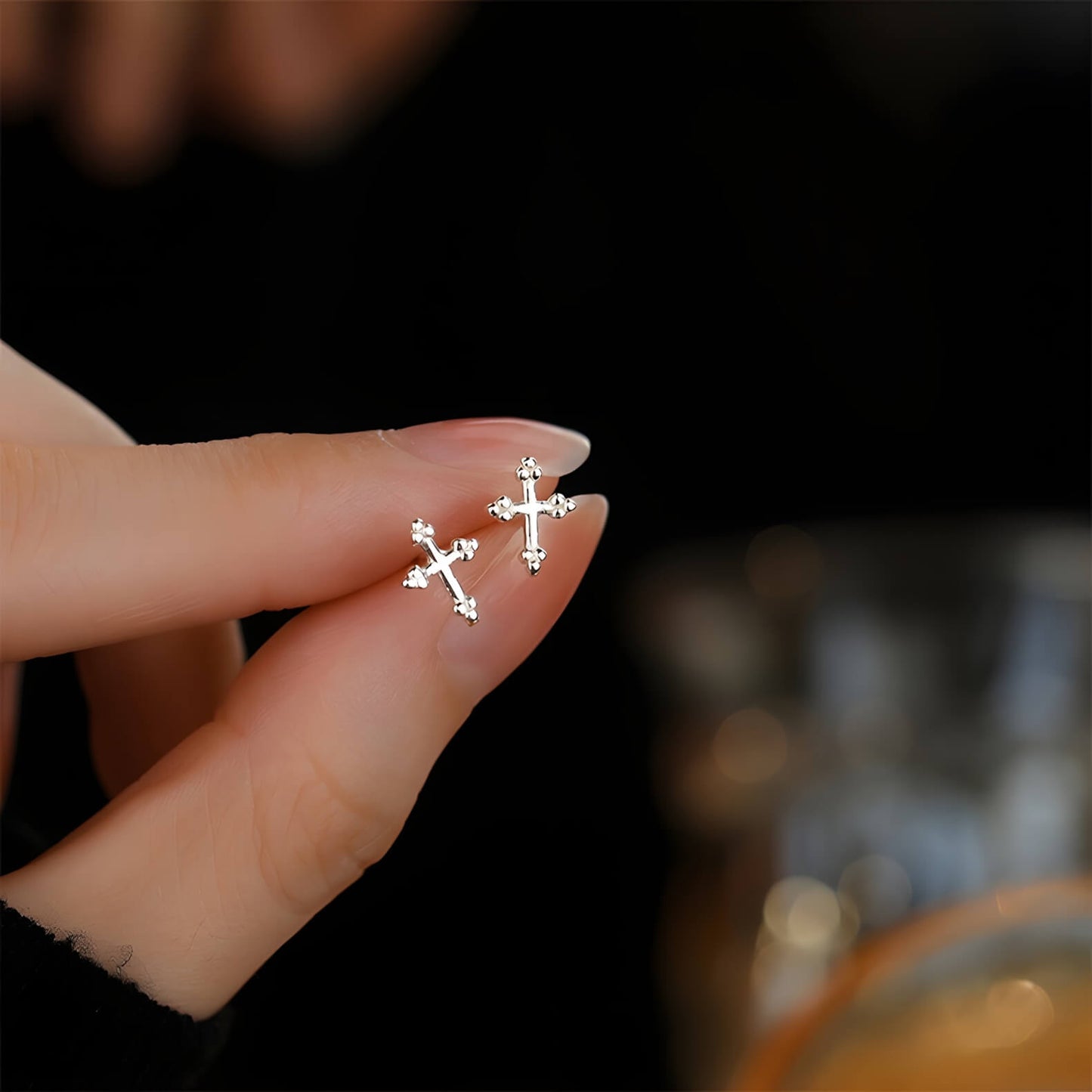 Sterling Silver Faith Cross Stud Earrings(2pcs)