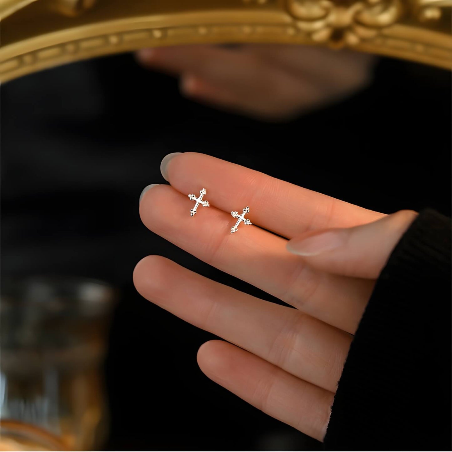 Sterling Silver Faith Cross Stud Earrings(2pcs)