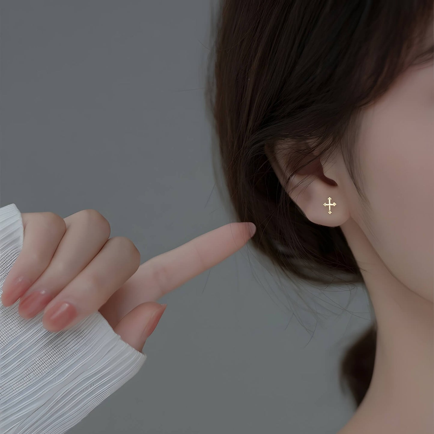 Sterling Silver Faith Cross Stud Earrings(2pcs)