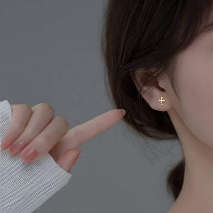 Sterling Silver Faith Cross Stud Earrings(2pcs)