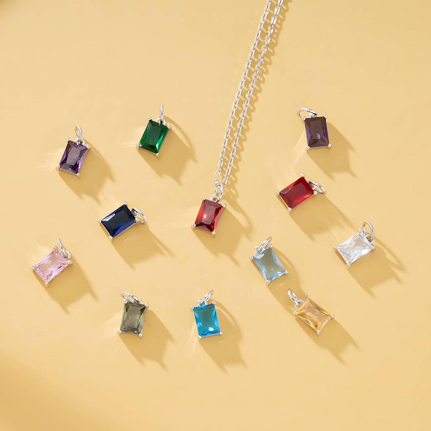 Birthstone Palette Silver Necklace