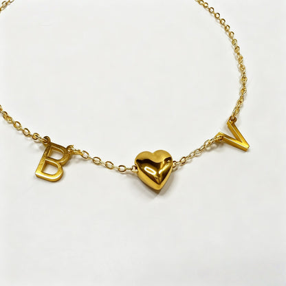 Initials Bracelet With Heart Bead