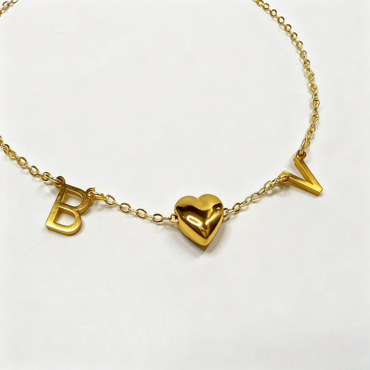 Initials Bracelet With Heart Bead