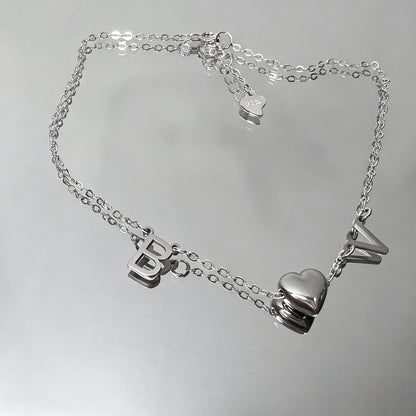 Initials Bracelet With Heart Bead