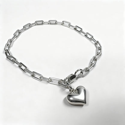 Paperclip Bracelet With Heart Pendant