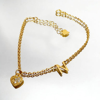 Initial Bracelet With Heart Pendant