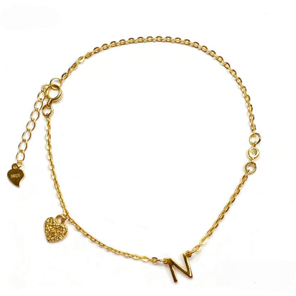 Letter Bracelet With Heart Pendant