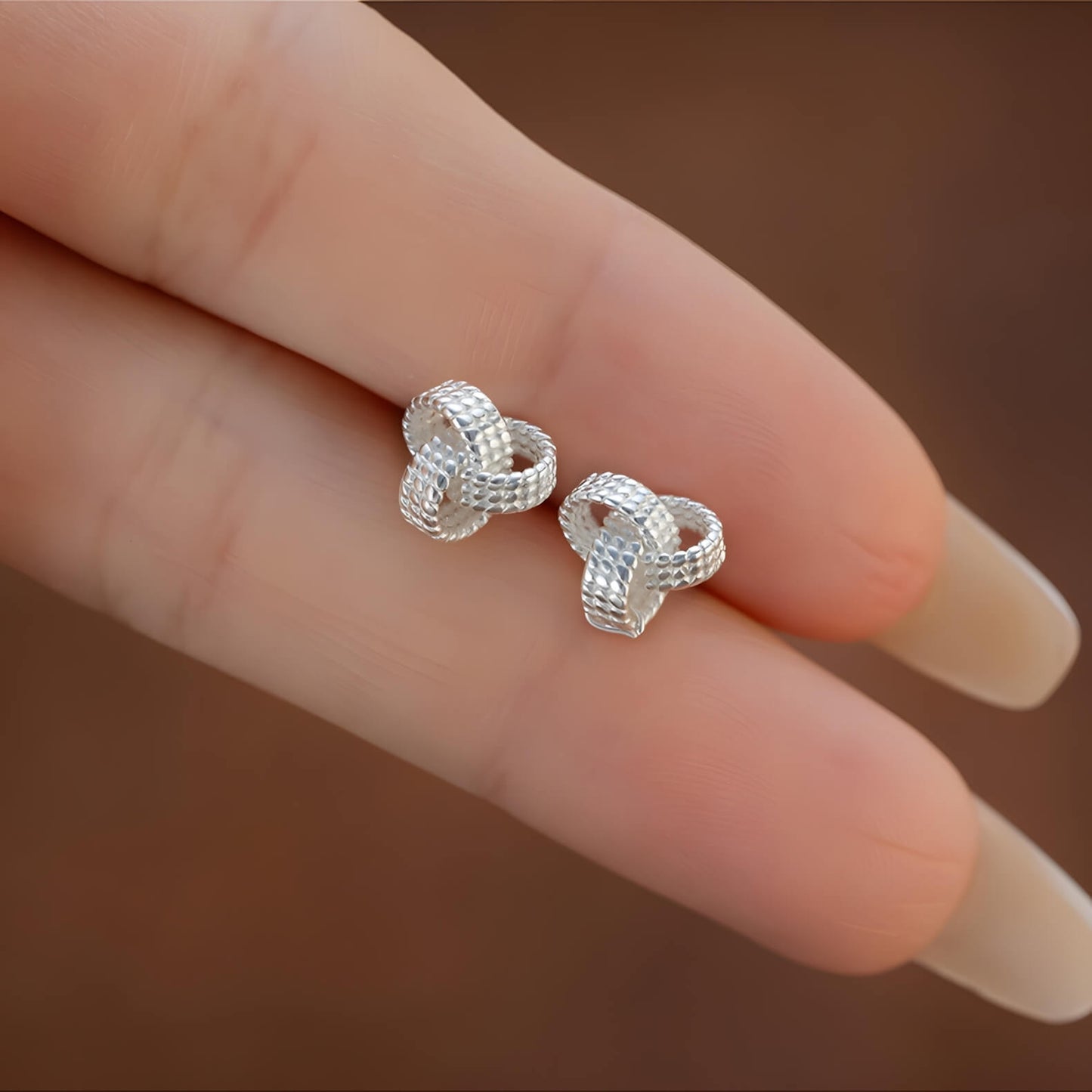 Sterling silver knitted earrings