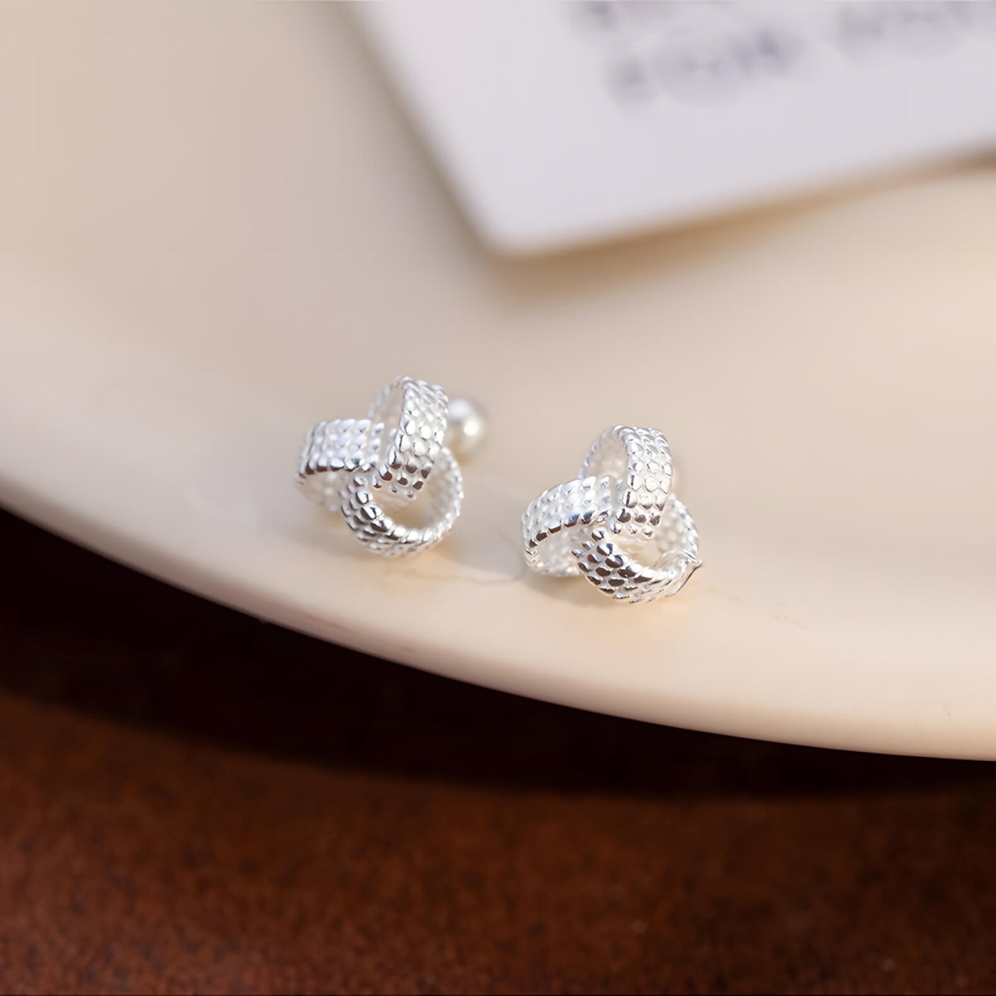 Sterling silver knitted earrings