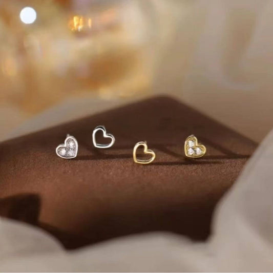 Asymmetric Heart Earrings with Hollow & Zircon