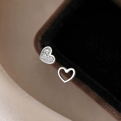 Asymmetric Heart Earrings with Hollow & Zircon