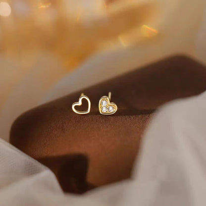 Asymmetric Heart Earrings with Hollow & Zircon