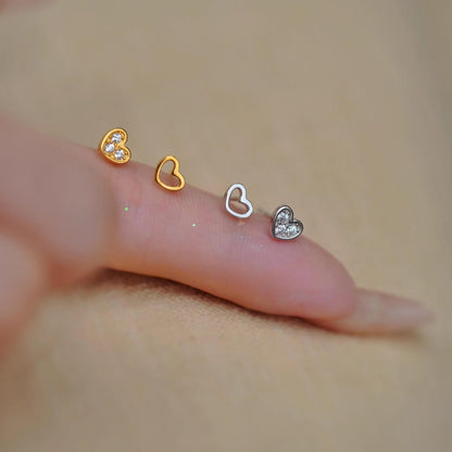 Asymmetric Heart Earrings with Hollow & Zircon