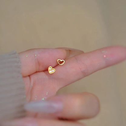Asymmetric Heart Earrings with Hollow & Zircon