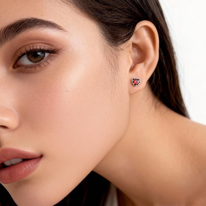 Zircon Ruby Heart Stud Earrings(2pcs)