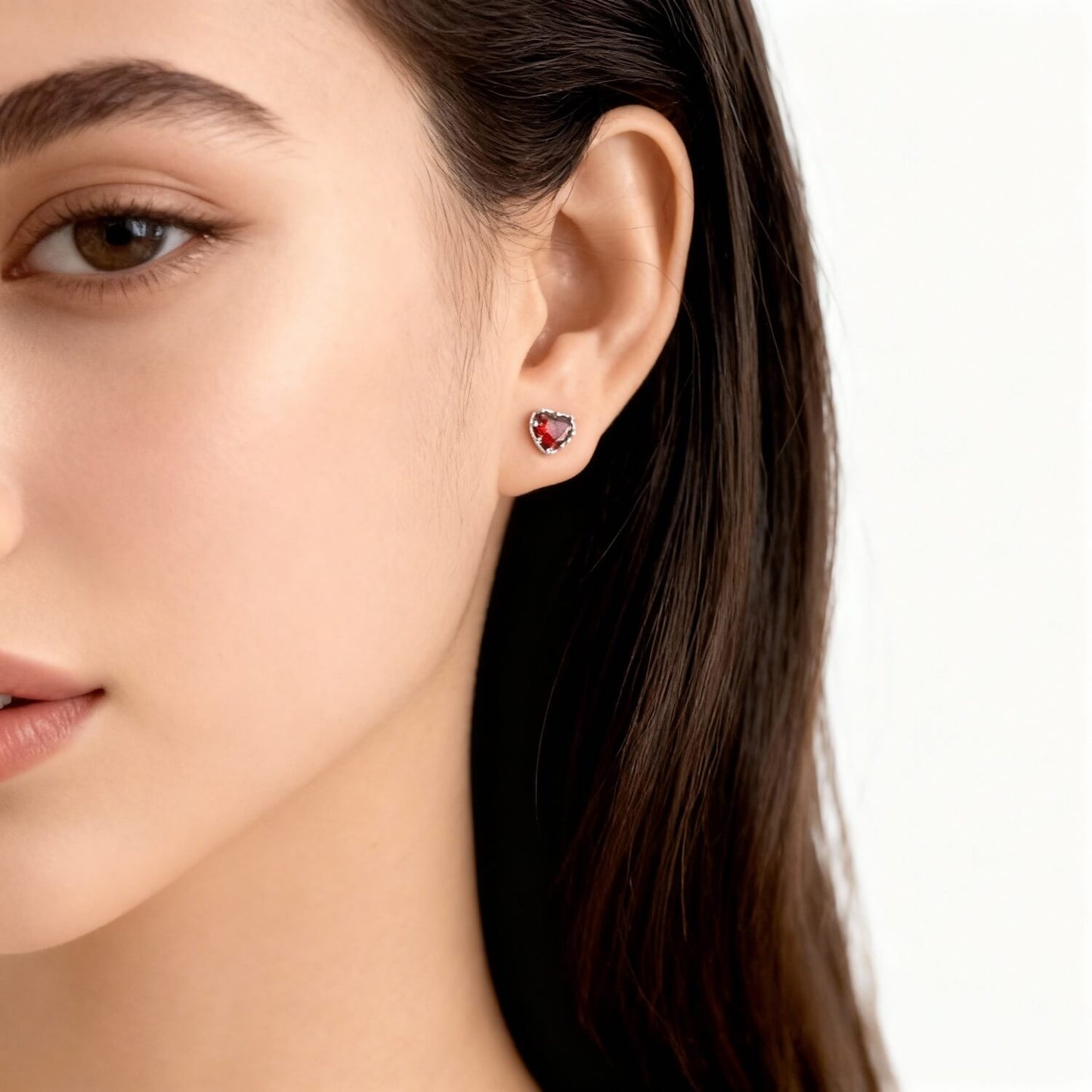 Zircon Ruby Heart Stud Earrings(2pcs)