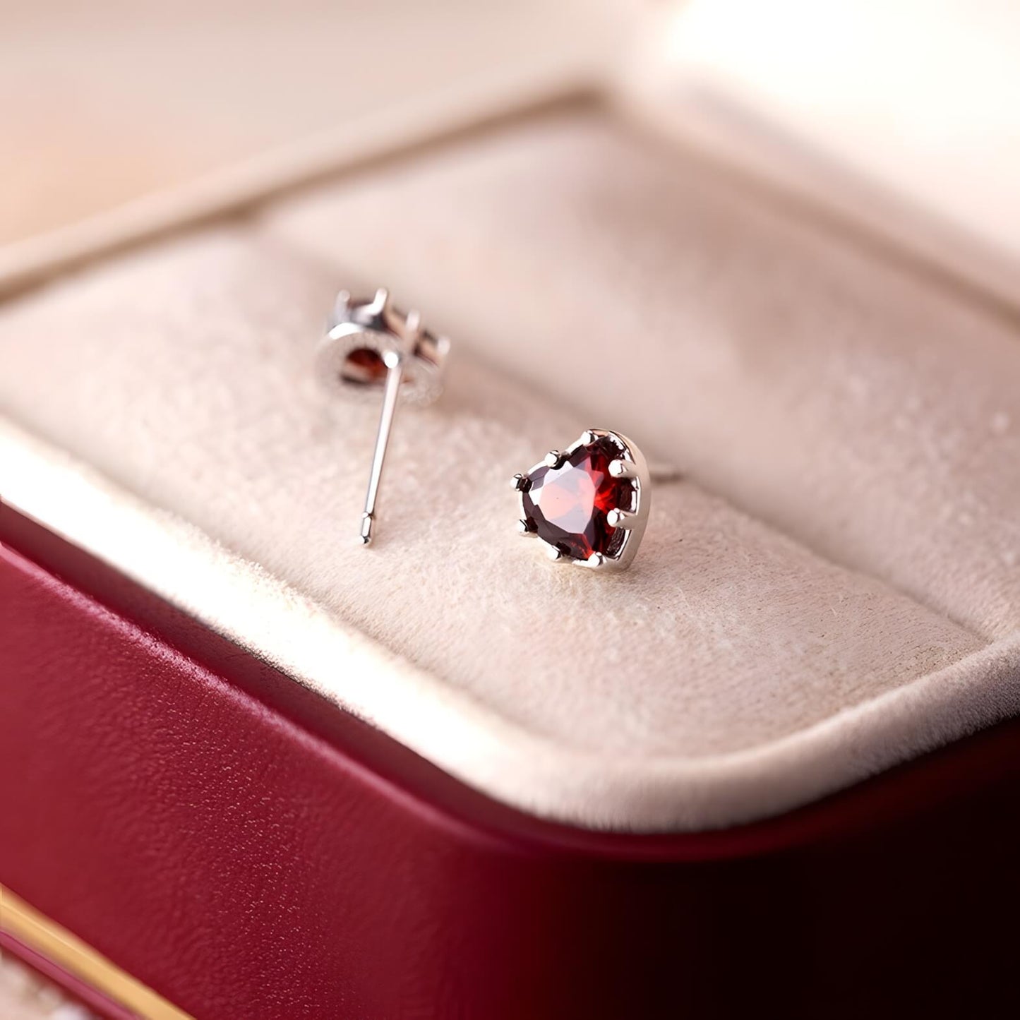 Zircon Ruby Heart Stud Earrings(2pcs)
