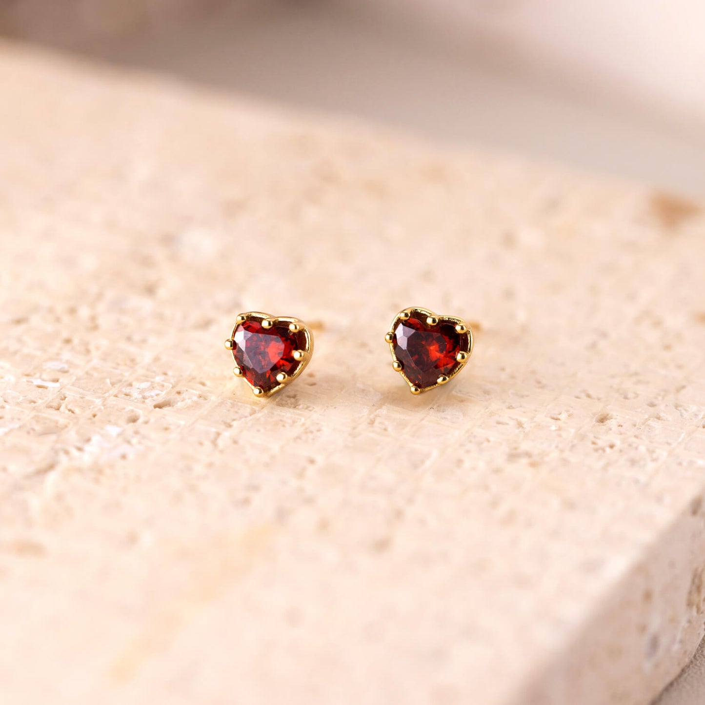 Zircon Ruby Heart Stud Earrings(2pcs)