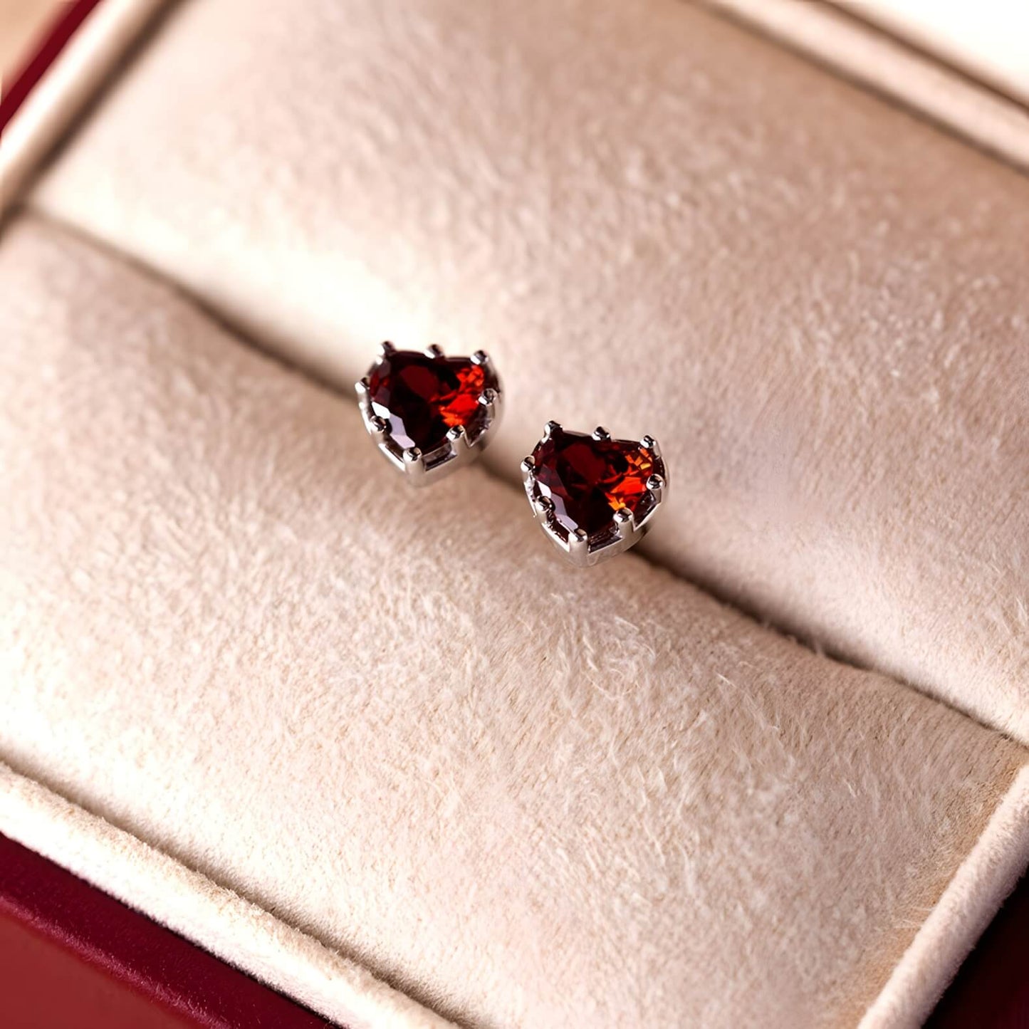 Zircon Ruby Heart Stud Earrings(2pcs)