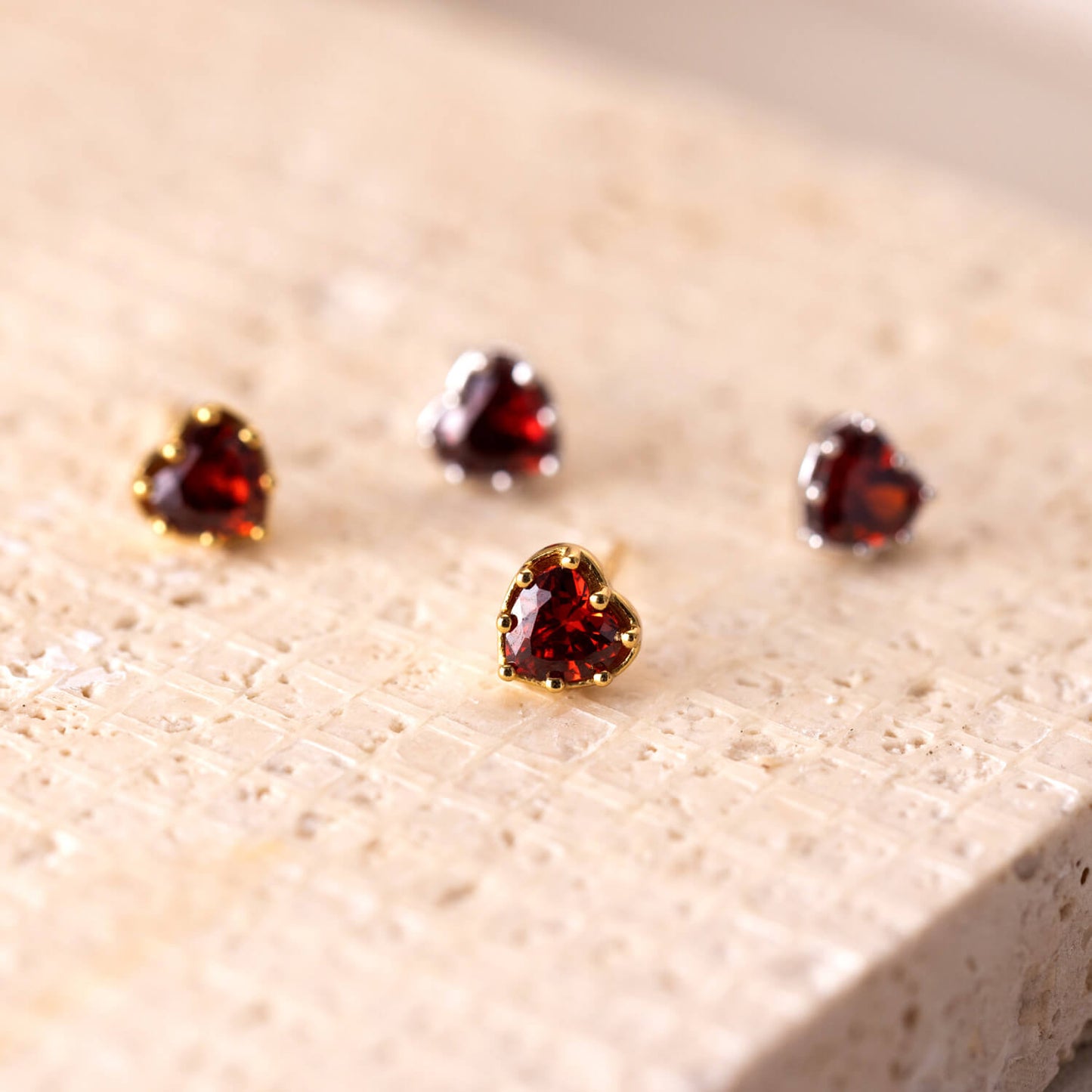 Zircon Ruby Heart Stud Earrings(2pcs)