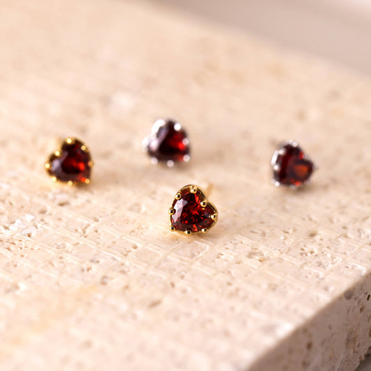 Zircon Ruby Heart Stud Earrings(2pcs)