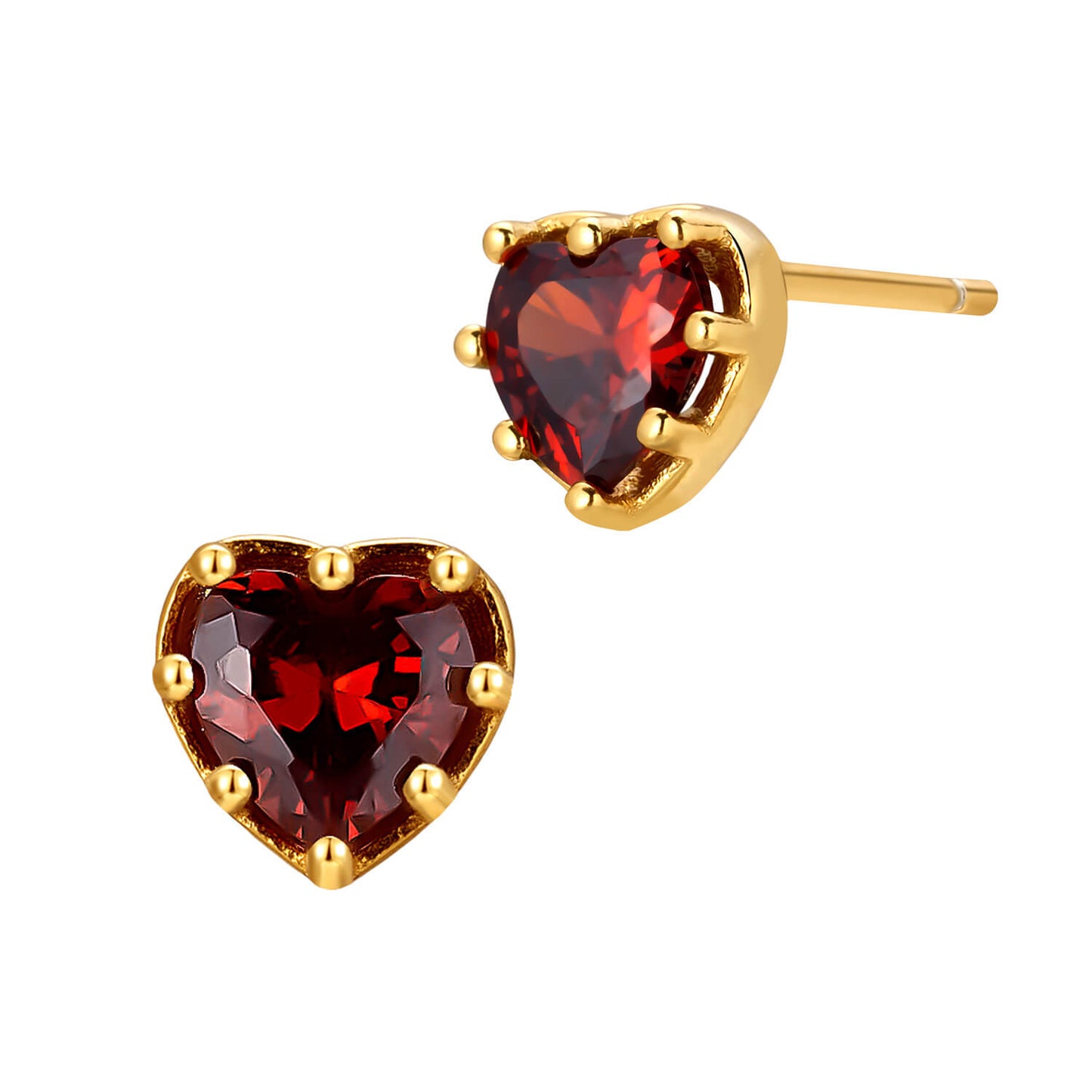Zircon Ruby Heart Stud Earrings(2pcs)