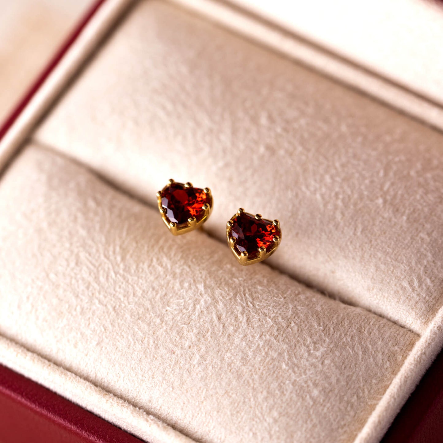 Zircon Ruby Heart Stud Earrings(2pcs)
