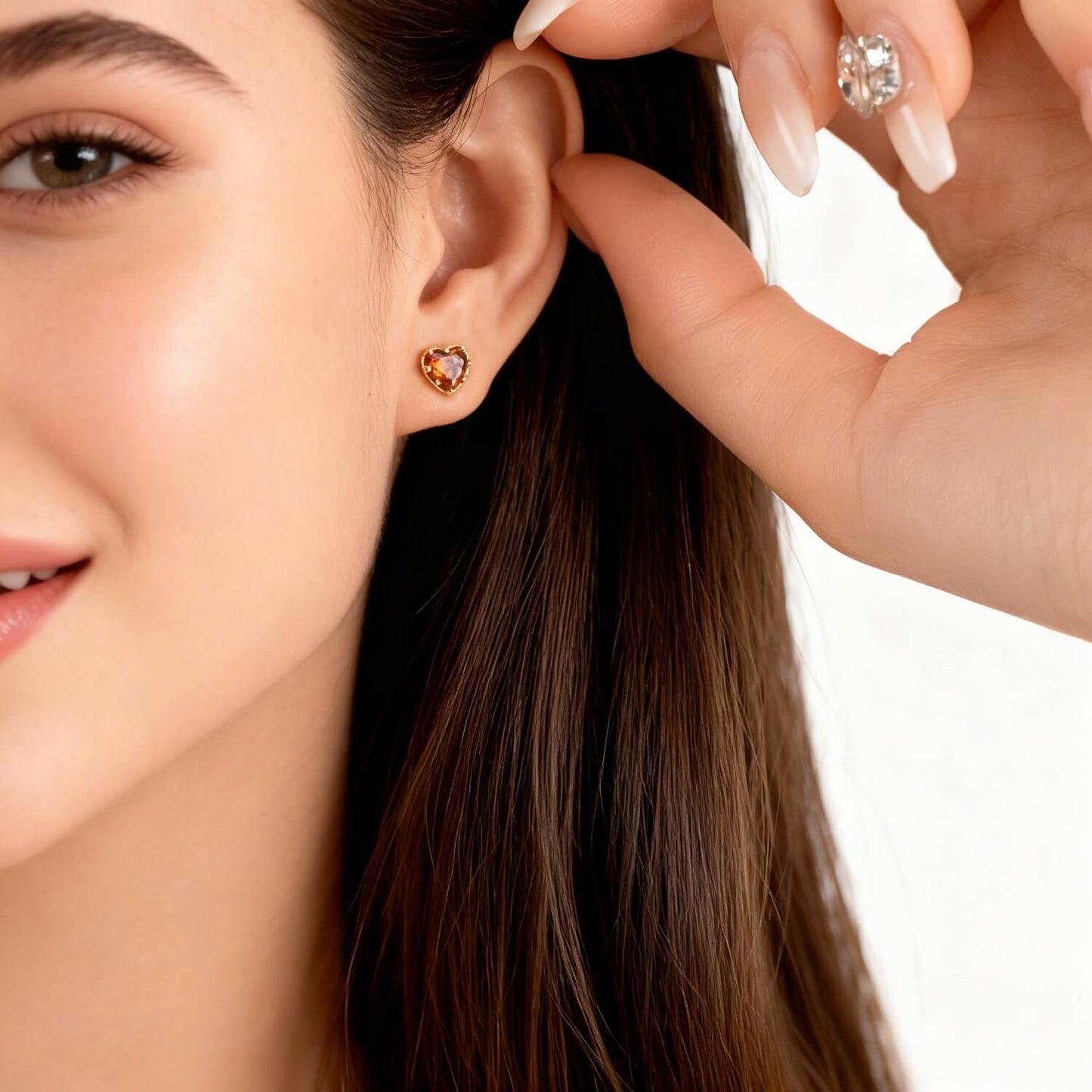 Zircon Ruby Heart Stud Earrings(2pcs)