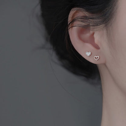 Asymmetric Heart Earrings with Hollow & Zircon