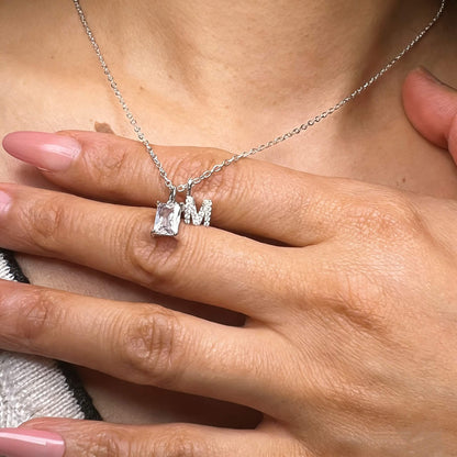 Custom Sterling Silver Birthstone & Initial Necklace